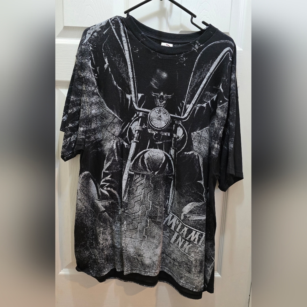 Delta Miami Ink Men's Black and White Biker Tee XL
